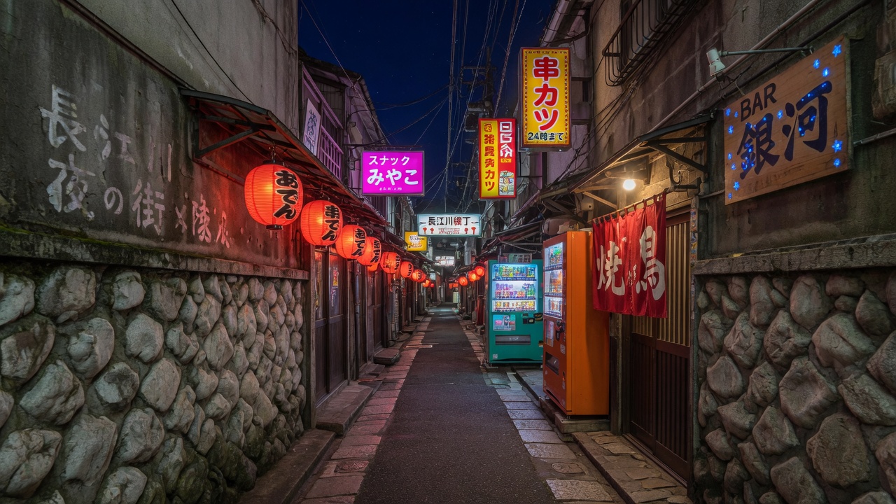 Nagarekawa, Hiroshima at night