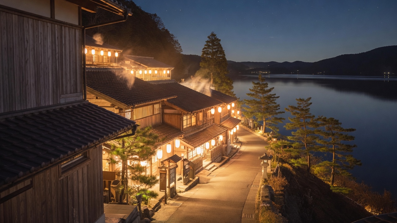 Night view by the lake in Otsu